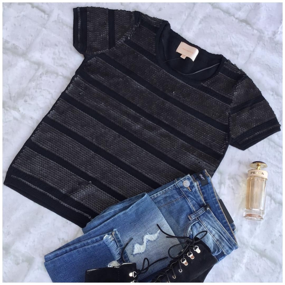 LAST ONE! SKIES ARE BLUE Stitch Fix Matte Black Sequins Top - Picture 8 of 8